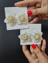 White Golden Flower Oversize Earring