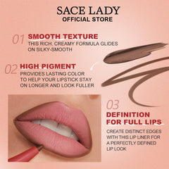 SACE LADY Velvet Matte Lip Liner β Precision, Smudge-Proof & Long-Lasting with Built-in Brush