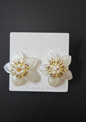 White Golden Flower Oversize Earring